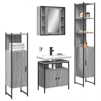 ARDEBO.de - 4-tlg. Badmöbel-Set Grau Sonoma Holzwerkstoff