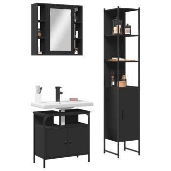 ARDEBO.de - 3-tlg. Badmöbel-Set Schwarz Holzwerkstoff