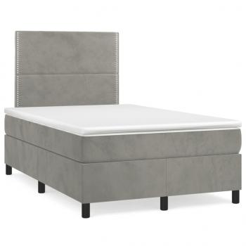 ARDEBO.de - Boxspringbett mit Matratze & LED Hellgrau 120x190 cm Samt