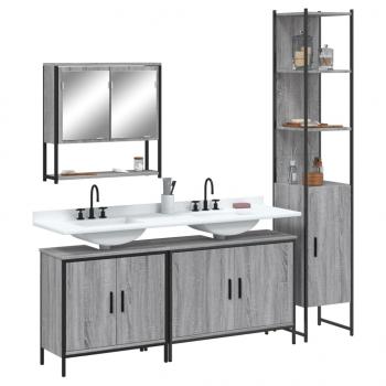 ARDEBO.de - 4-tlg. Badmöbel-Set Grau Sonoma Holzwerkstoff