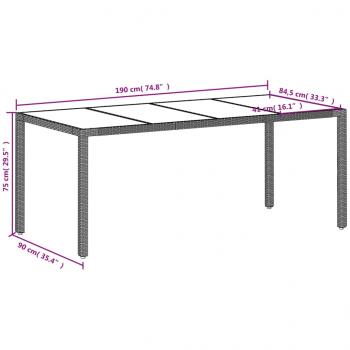 Gartentisch mit Glasplatte Hellgrau 190x90x75 cm Poly Rattan