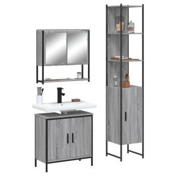 ARDEBO.de - 3-tlg. Badmöbel-Set Grau Sonoma Holzwerkstoff