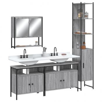 ARDEBO.de - 4-tlg. Badmöbel-Set Grau Sonoma Holzwerkstoff