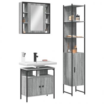 ARDEBO.de - 3-tlg. Badmöbel-Set Grau Sonoma Holzwerkstoff