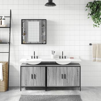 3-tlg. Badmöbel-Set Grau Sonoma Holzwerkstoff