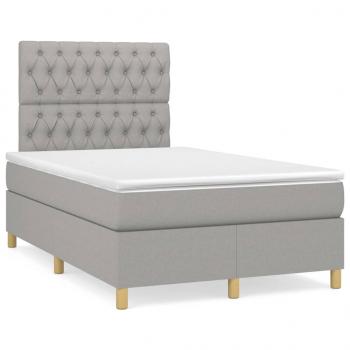 ARDEBO.de - Boxspringbett mit Matratze & LED Hellgrau 120x190 cm Stoff