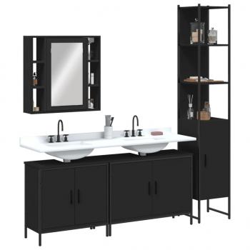 ARDEBO.de - 4-tlg. Badmöbel-Set Schwarz Holzwerkstoff