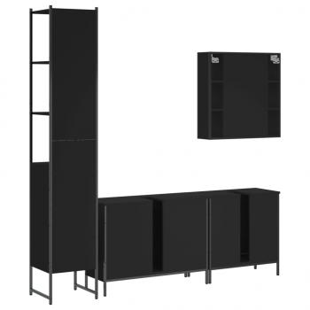 4-tlg. Badmöbel-Set Schwarz Holzwerkstoff