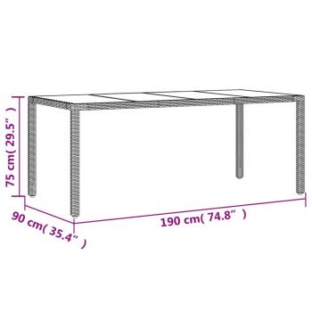 Gartentisch mit Glasplatte Schwarz 190x90x75 cm Poly Rattan