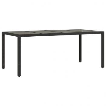 Gartentisch mit Glasplatte Schwarz 190x90x75 cm Poly Rattan