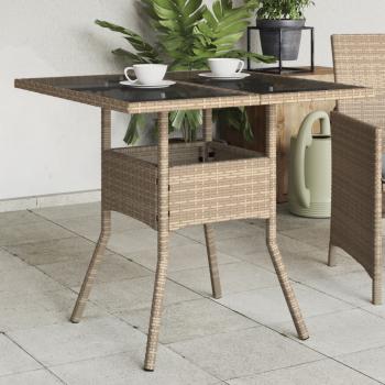 ARDEBO.de - Gartentisch mit Glasplatte Beige 80x80x75 cm Poly Rattan