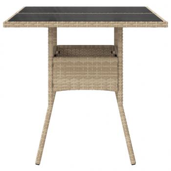 Gartentisch mit Glasplatte Beige 80x80x75 cm Poly Rattan