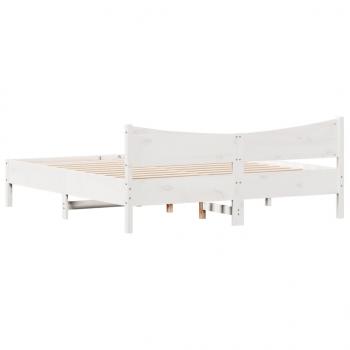 Massivholzbett mit Kopfteil Weiß 200x200 cm Kiefer