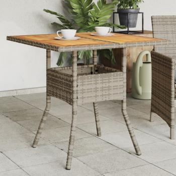 ARDEBO.de - Gartentisch mit Akazienholz-Platte Grau 80x80x75 cm Poly Rattan