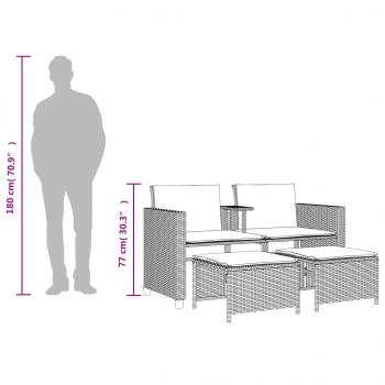 Gartensofa 2-Sitzer mit Tisch und Hockern Hellgrau Poly Rattan