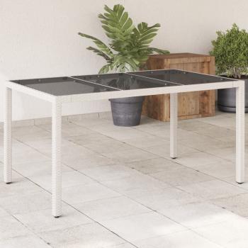 ARDEBO.de - Gartentisch mit Glasplatte Weiß 150x90x75 cm Poly Rattan