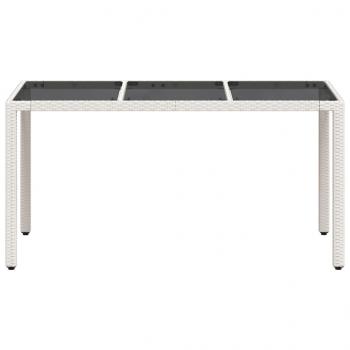 Gartentisch mit Glasplatte Weiß 150x90x75 cm Poly Rattan