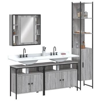 ARDEBO.de - 4-tlg. Badmöbel-Set Grau Sonoma Holzwerkstoff