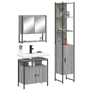 ARDEBO.de - 3-tlg. Badmöbel-Set Grau Sonoma Holzwerkstoff