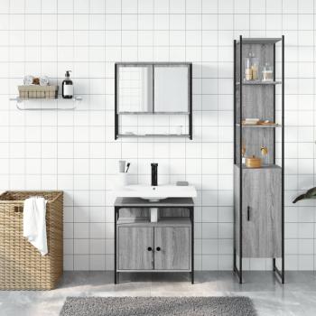 3-tlg. Badmöbel-Set Grau Sonoma Holzwerkstoff