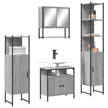 ARDEBO.de - 4-tlg. Badmöbel-Set Grau Sonoma Holzwerkstoff