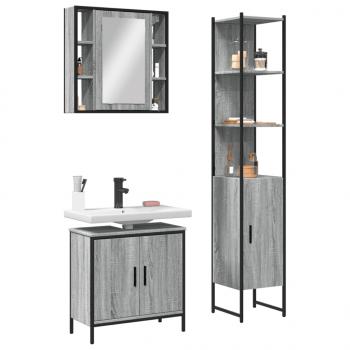 ARDEBO.de - 3-tlg. Badmöbel-Set Grau Sonoma Holzwerkstoff