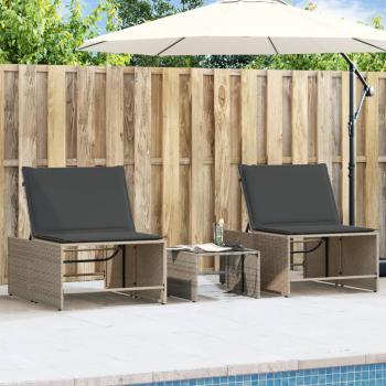 ARDEBO.de - Sonnenliegen 2 Stk. mit Tisch Grau Poly Rattan