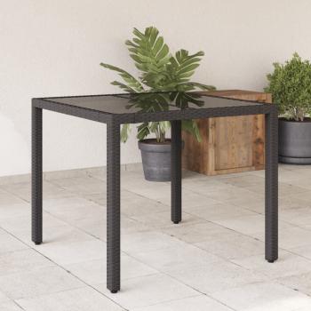 ARDEBO.de - Gartentisch mit Glasplatte Schwarz 90x90x75 cm Poly Rattan