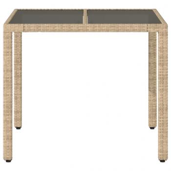 Gartentisch mit Glasplatte Beige 90x90x75 cm Poly Rattan