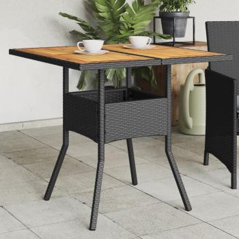 ARDEBO.de - Gartentisch mit Holzplatte Schwarz 80x80x75 cm Poly Rattan