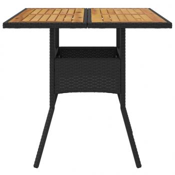 Gartentisch mit Holzplatte Schwarz 80x80x75 cm Poly Rattan