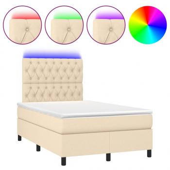 ARDEBO.de - Boxspringbett mit Matratze & LED Creme 120x190 cm Stoff