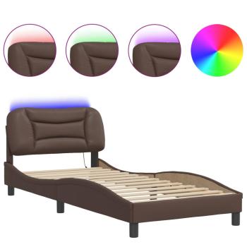 Bettgestell mit LED Braun 80x200 cm Kunstleder