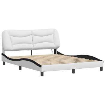 Bettgestell mit LED Weiß und Schwarz 160x200 cm Kunstleder