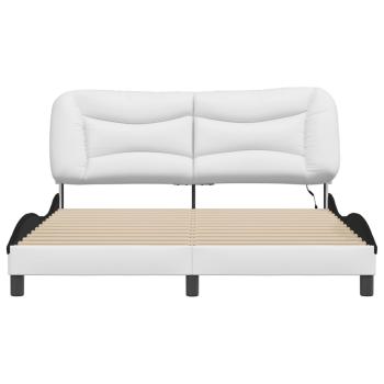 Bettgestell mit LED Weiß und Schwarz 160x200 cm Kunstleder
