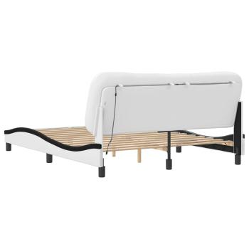 Bettgestell mit LED Weiß und Schwarz 160x200 cm Kunstleder