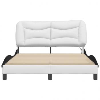 Bettgestell mit LED Weiß und Schwarz 140x190 cm Kunstleder
