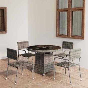 ARDEBO.de - 5-tlg. Garten-Essgruppe Poly Rattan Anthrazit und Grau