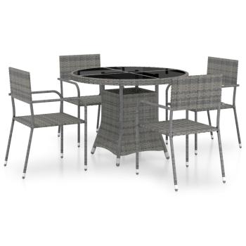 5-tlg. Garten-Essgruppe Poly Rattan Anthrazit und Grau