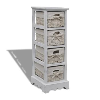 Korbregal Holz mit 4 Körben Weiß 