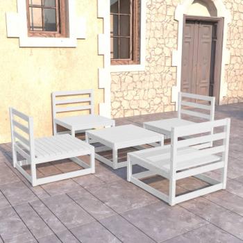 ARDEBO.de - 5-tlg. Garten-Lounge-Set Weiß Massivholz Kiefer