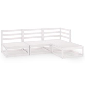4-tlg. Garten-Lounge-Set Weiß Massivholz Kiefer