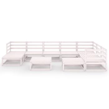 10-tlg. Garten-Lounge-Set Weiß Kiefer Massivholz