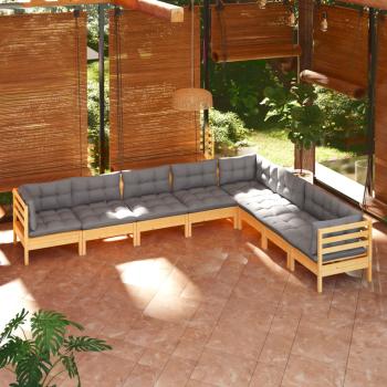 ARDEBO.de - 8-tlg. Garten-Lounge-Set mit Grauen Kissen Kiefer Massivholz