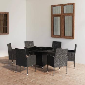 ARDEBO.de - 7-tlg. Garten-Essgruppe Poly Rattan Schwarz
