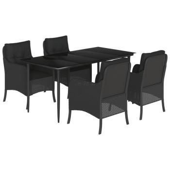 5-tlg. Garten-Essgruppe mit Kissen Schwarz Poly Rattan