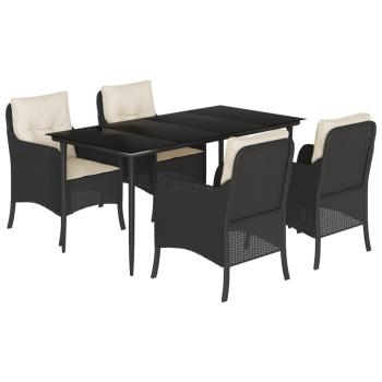 5-tlg. Garten-Essgruppe mit Kissen Schwarz Poly Rattan
