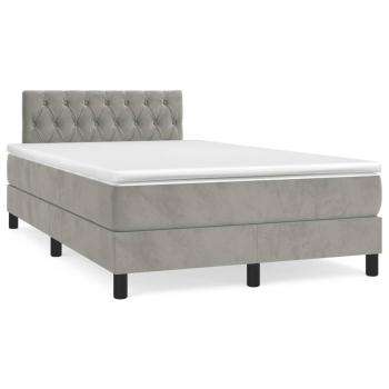 ARDEBO.de - Boxspringbett mit Matratze & LED Hellgrau 120x190 cm Samt