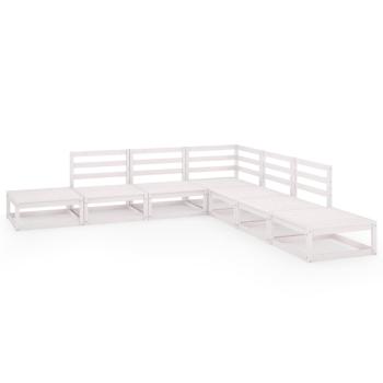 7-tlg. Garten-Lounge-Set Weiß Massivholz Kiefer
