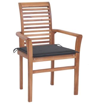Essstühle 4 Stk. mit Anthrazit Kissen Massivholz Teak
